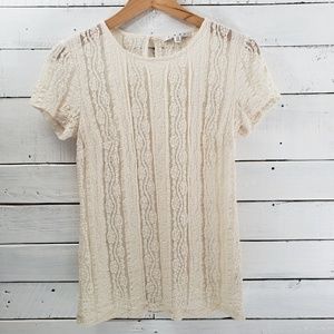 CAbi 260 Ivory Lace Cap Sleeve Top XS